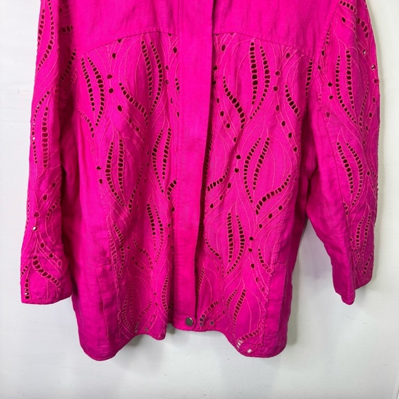 Chico's Pink Eyelet Linen Jacket Size XL 100% Linen - Picture 7 of 14